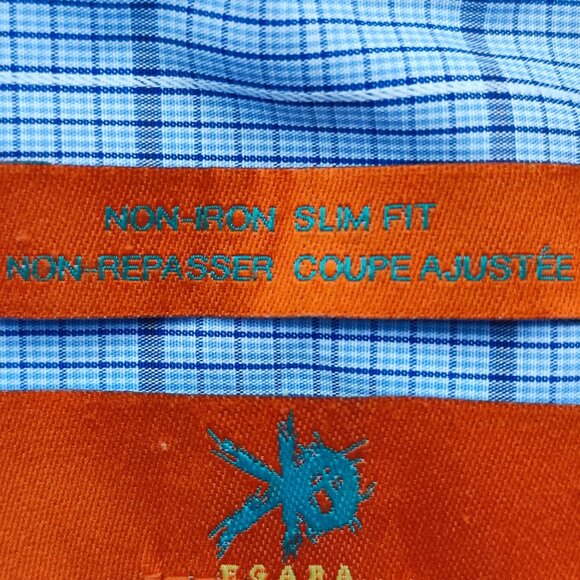 Egara dress shirt slim fit light blue checkered men's size 16.5 36-37 Tall - Picture 7 of 10